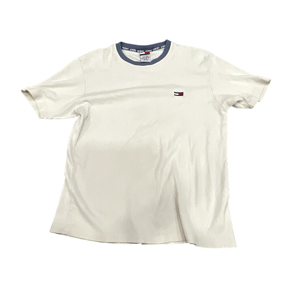 Tommy Jeans Ribbed T Shirt Men XXL White Cotton Logo
